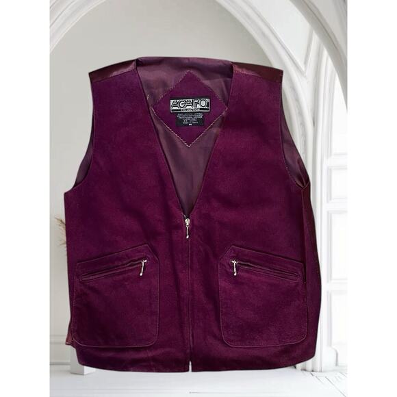 Agapo Womens Grape Purple Suede Leather Medium Chic Minimal 90s Vintage Vest - Picture 3 of 10